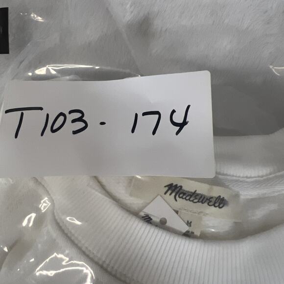 Madewell Womens Puff Sleeve Sweatshirt Ivory Medium Cropped Pullover Cotton Top - Picture 10 of 10